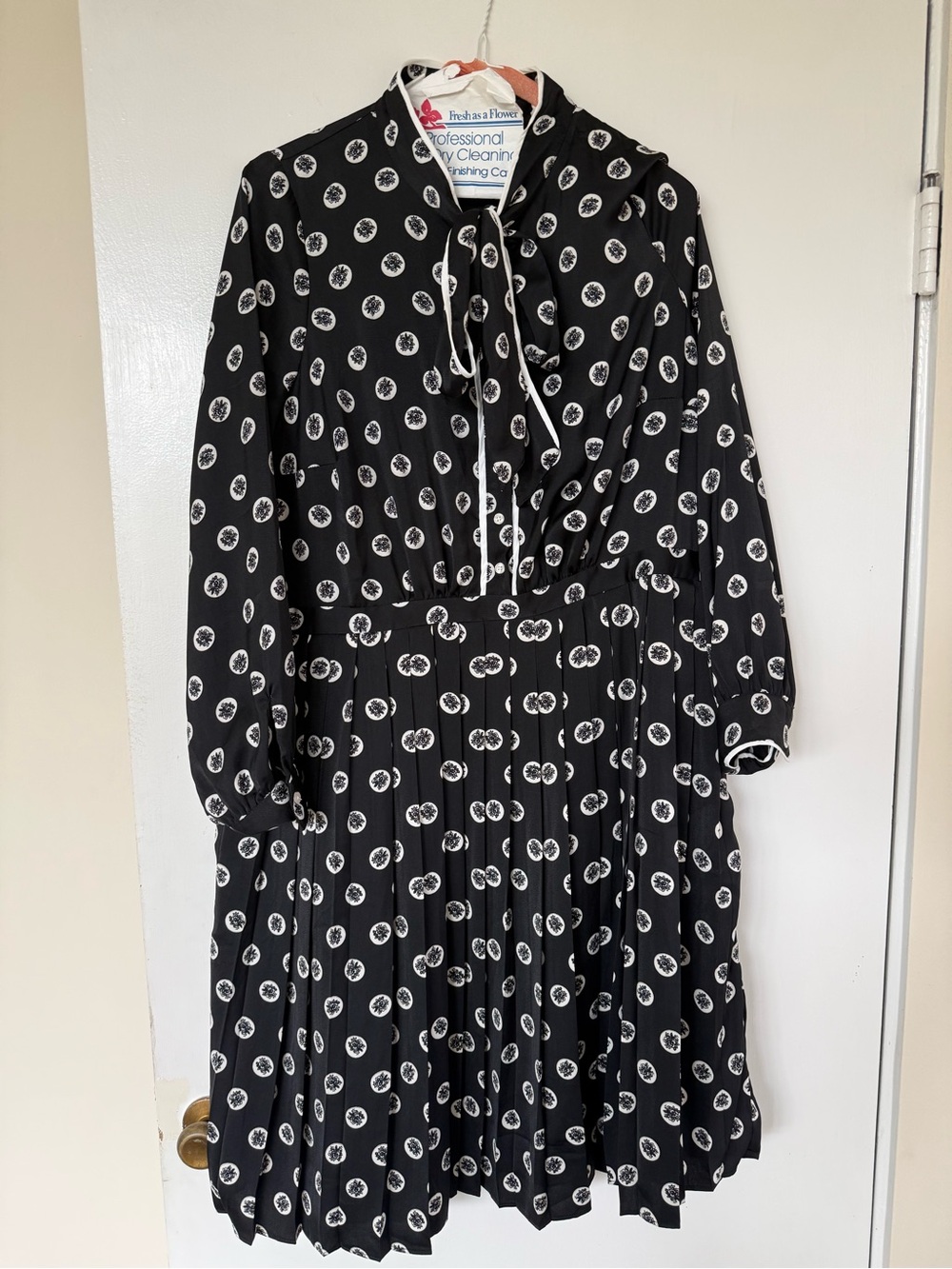 Modcloth Black and White Polka Dot Tie-Neck Dress